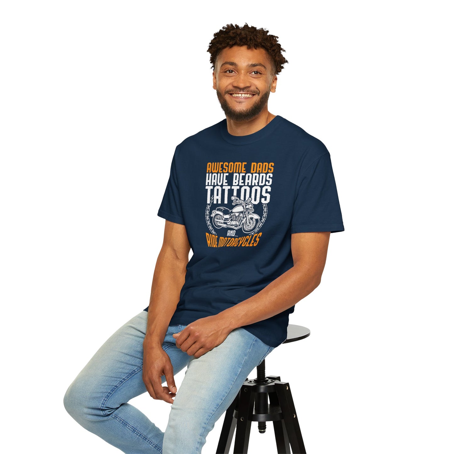 Awesome Dads Garment-Dyed T-Shirt - Beards, Tattoos, Motorcycles - Father's Day Gift