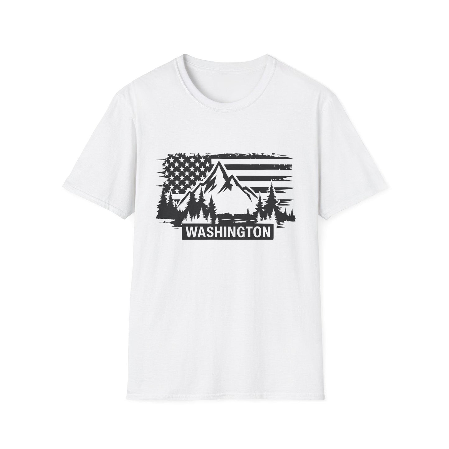 Washington Adventure Unisex T-Shirt | Mountain & Flag Design, Camping Gear, Travel Gift, Nature Lover Tee, Patriotic Apparel