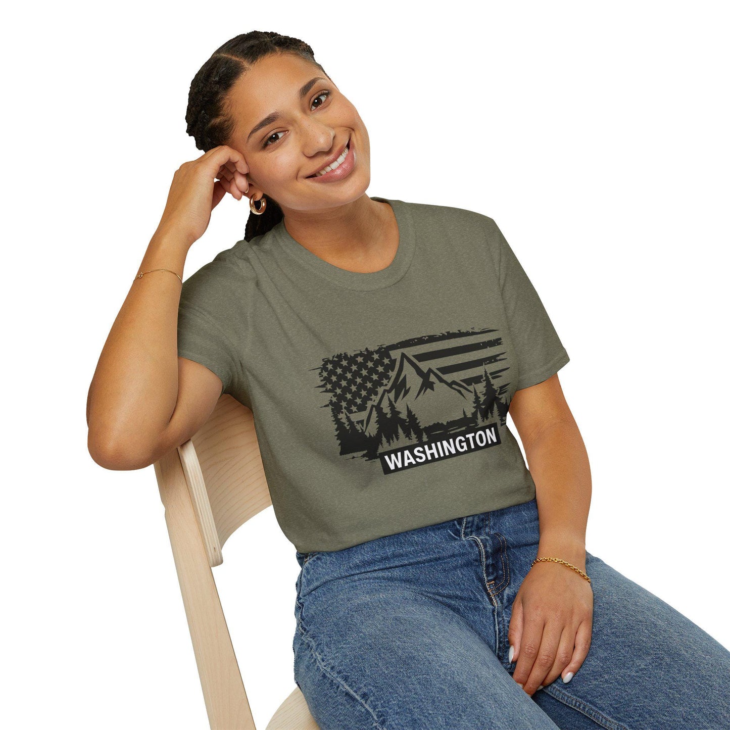 Washington Adventure Unisex T-Shirt | Mountain & Flag Design, Camping Gear, Travel Gift, Nature Lover Tee, Patriotic Apparel
