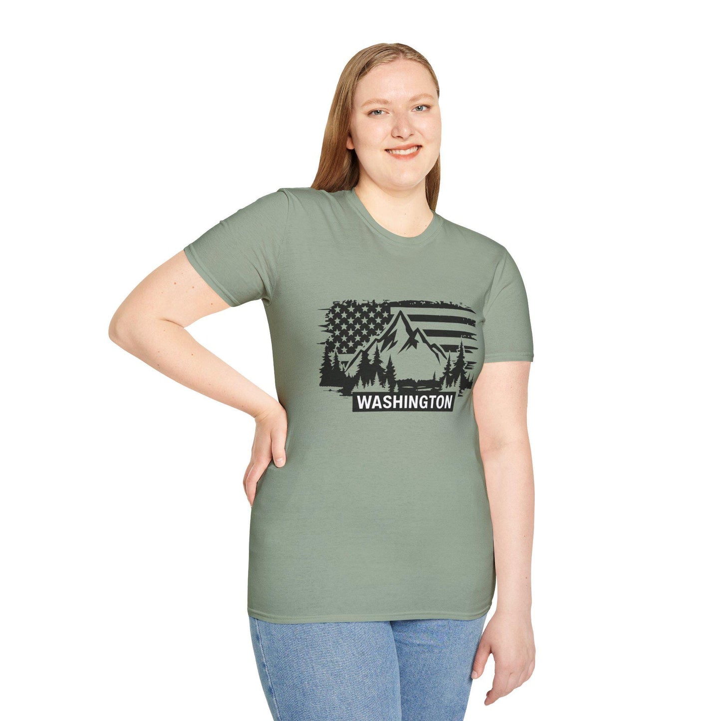 Washington Adventure Unisex T-Shirt | Mountain & Flag Design, Camping Gear, Travel Gift, Nature Lover Tee, Patriotic Apparel
