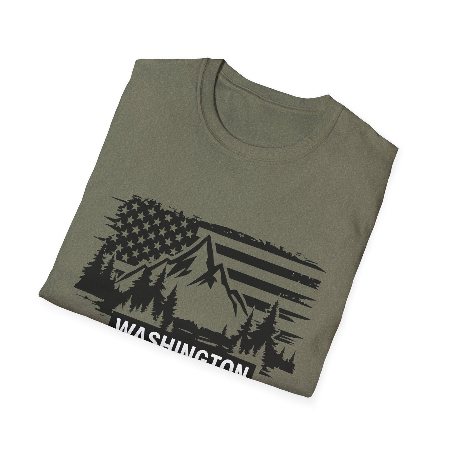 Washington Adventure Unisex T-Shirt | Mountain & Flag Design, Camping Gear, Travel Gift, Nature Lover Tee, Patriotic Apparel