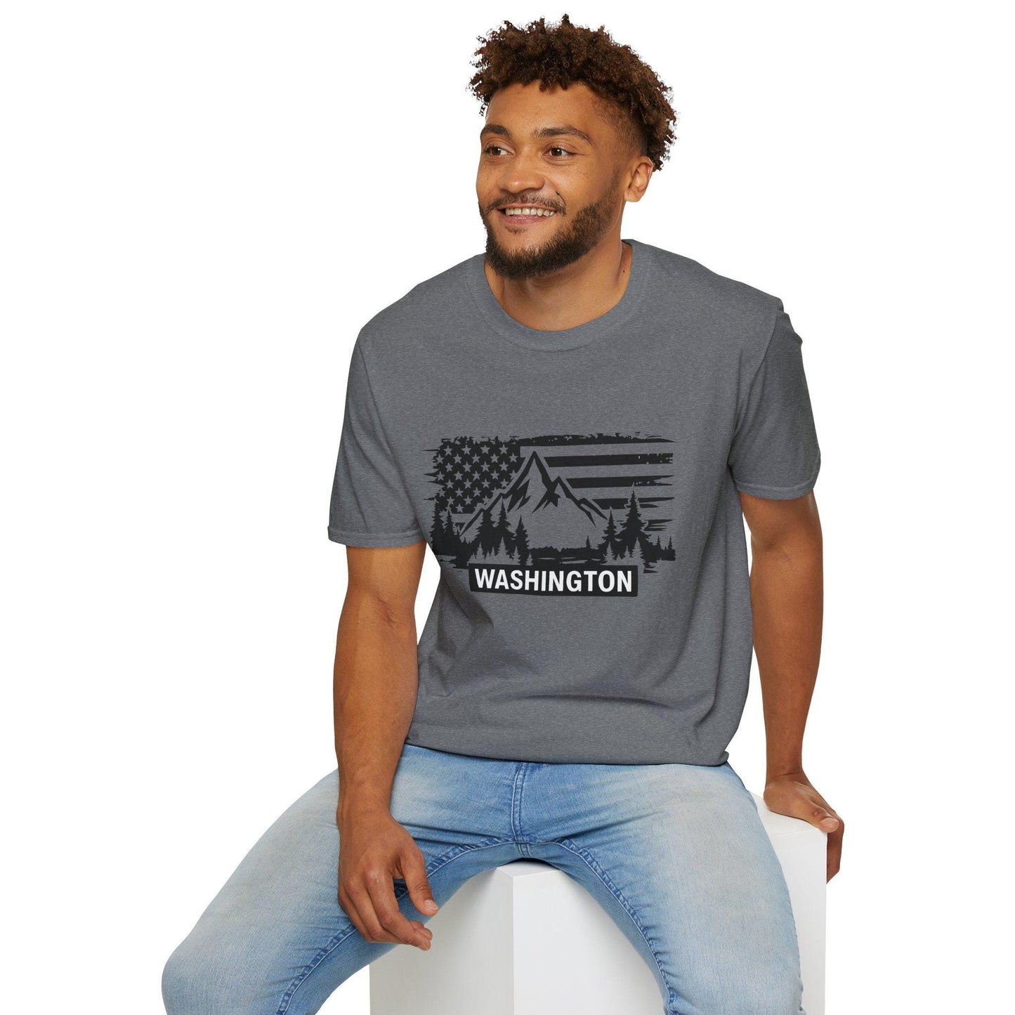 Washington Adventure Unisex T-Shirt | Mountain & Flag Design, Camping Gear, Travel Gift, Nature Lover Tee, Patriotic Apparel