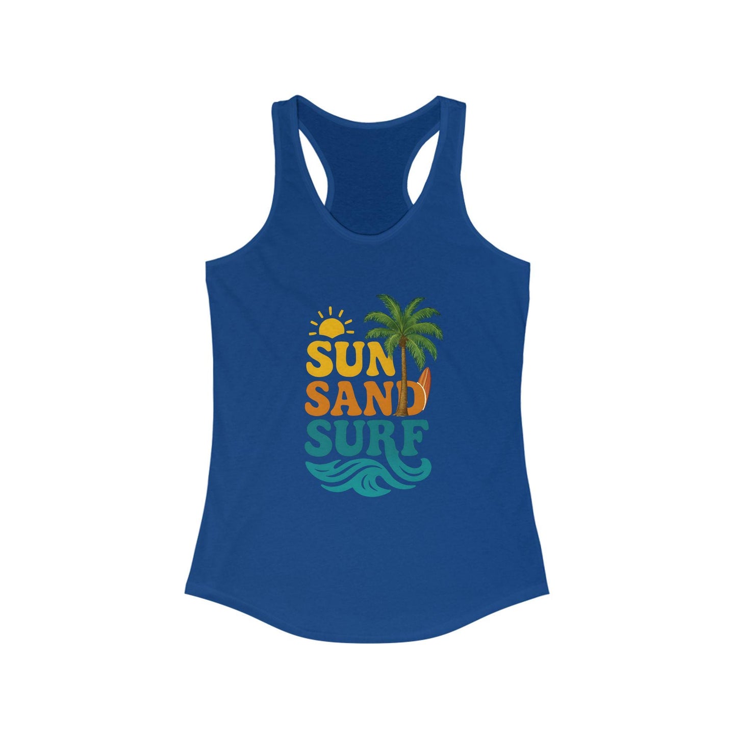 Women's Summer Tank Top with "Sun Sand Surf" Design - Beachwear, Vacation Outfit, Gift for Her, Casual Wear, Activewear