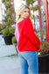 Red Fuchsia Half & Half V Neck Sweater