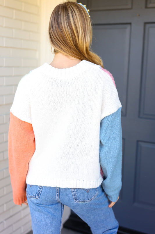 Turn Heads Sage & Mauve Color Block Cable Knit Sweater