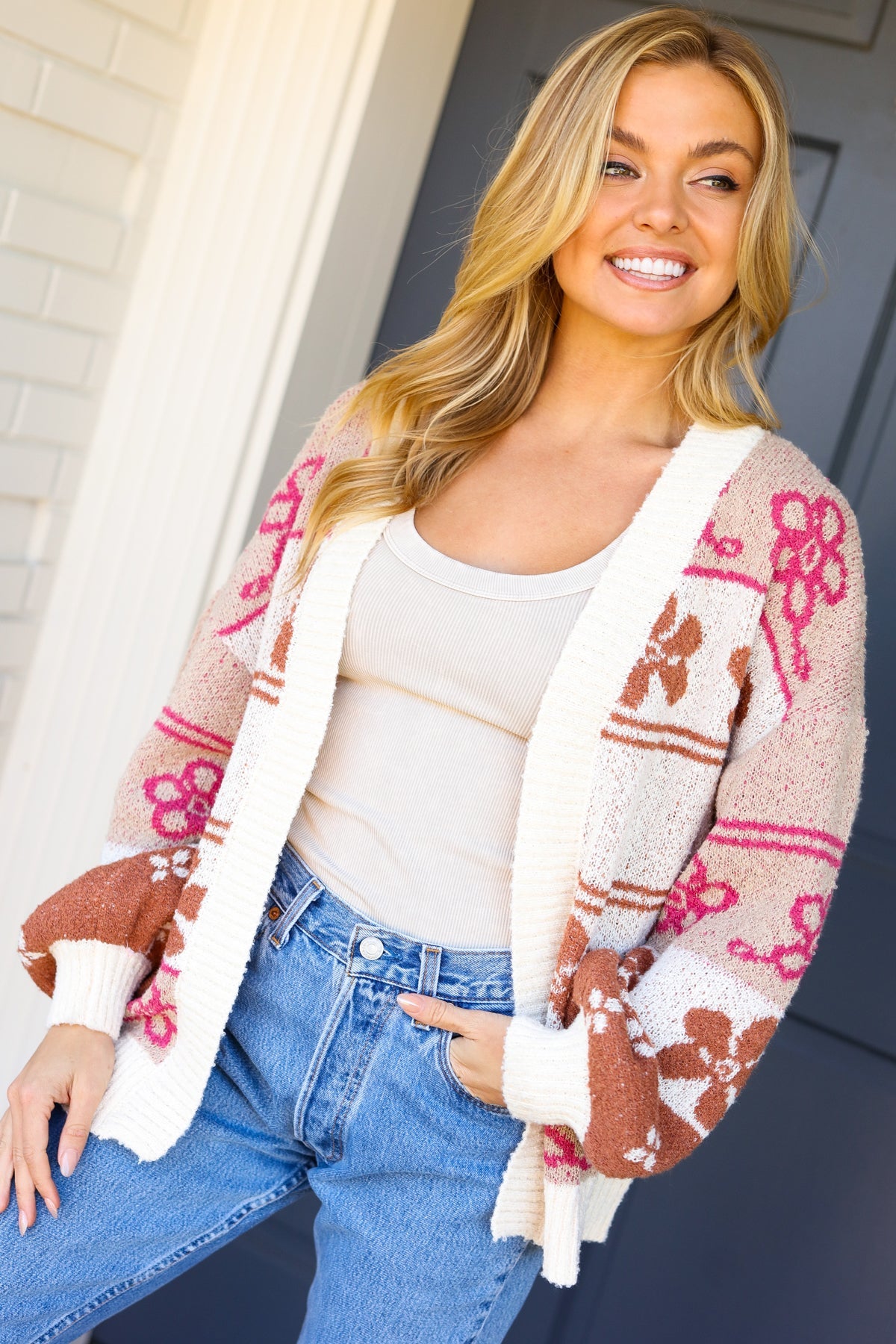 Take on The Day Ivory Floral Stripe Open Cardigan