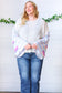 Ivory Slub Rib Thermal Multicolor Stripe Bell Sleeve Top