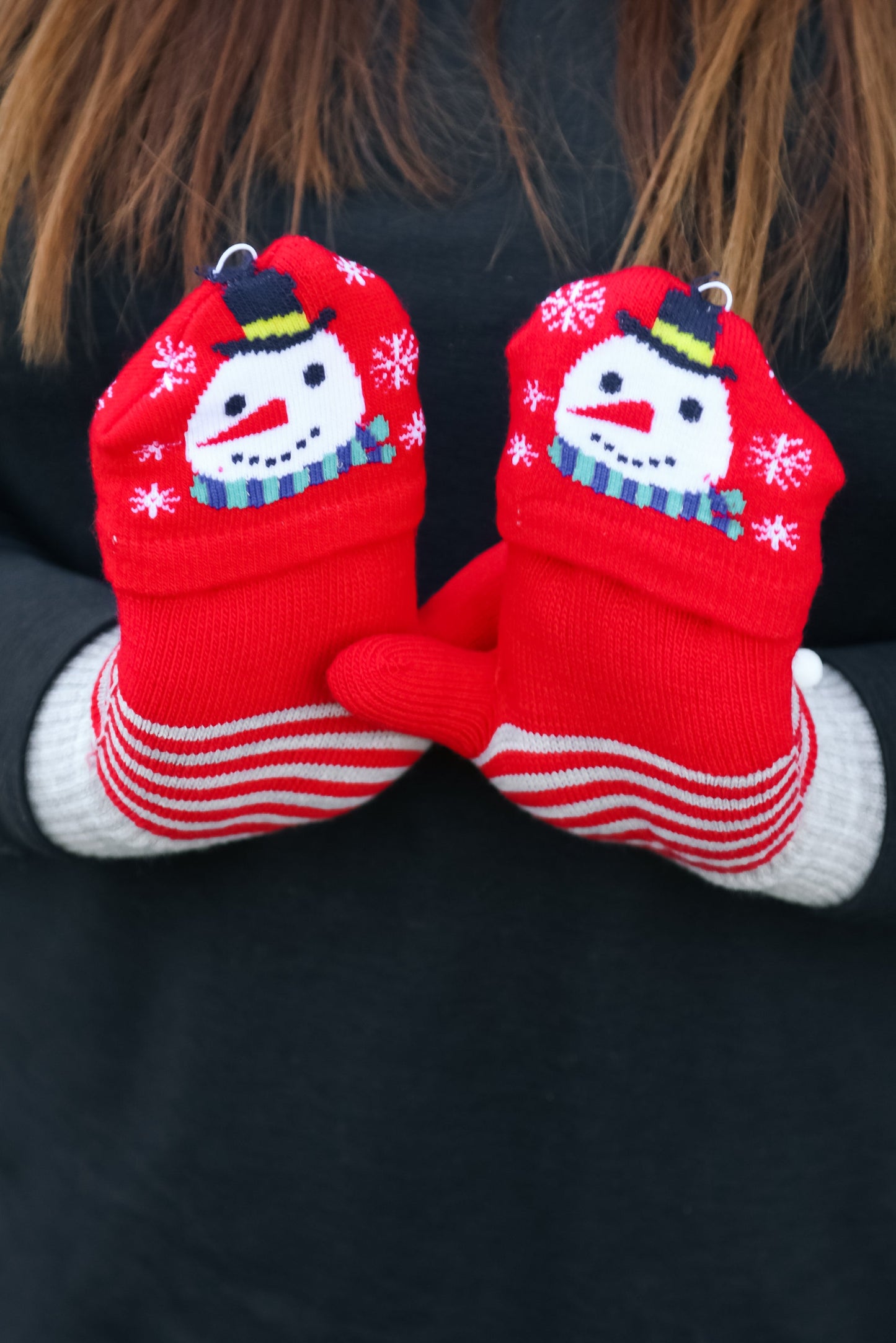 Snowman Fingerless Gloves with Convertible Mittens