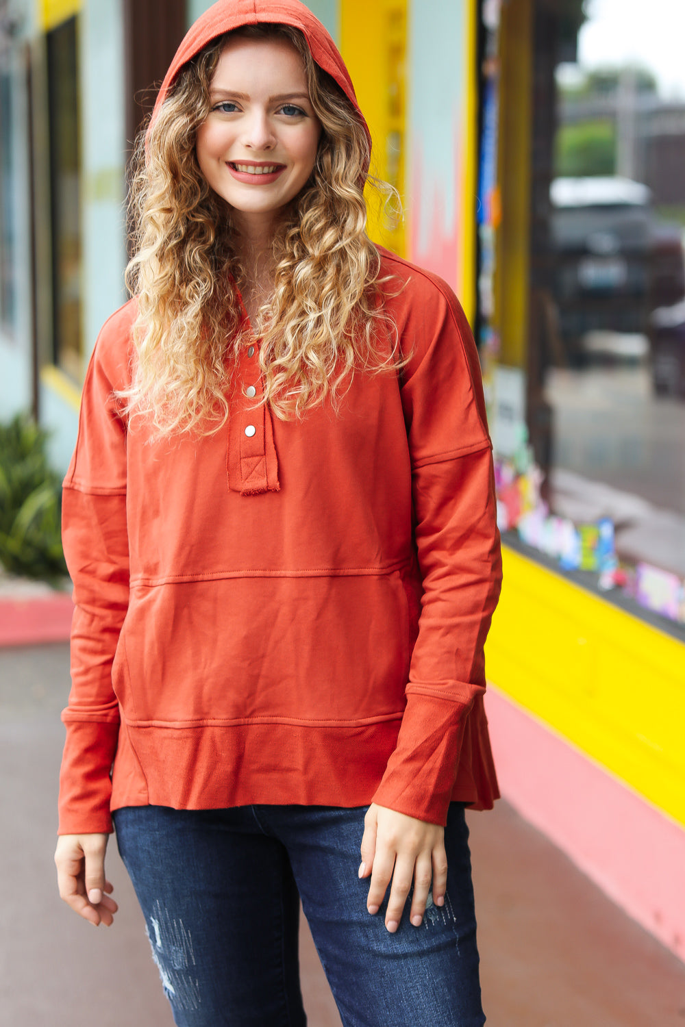 The Slouchy Terracotta French Terry Snap Button Hoodie