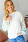 Oatmeal Lace V Neck Vintage Stripe Pullover