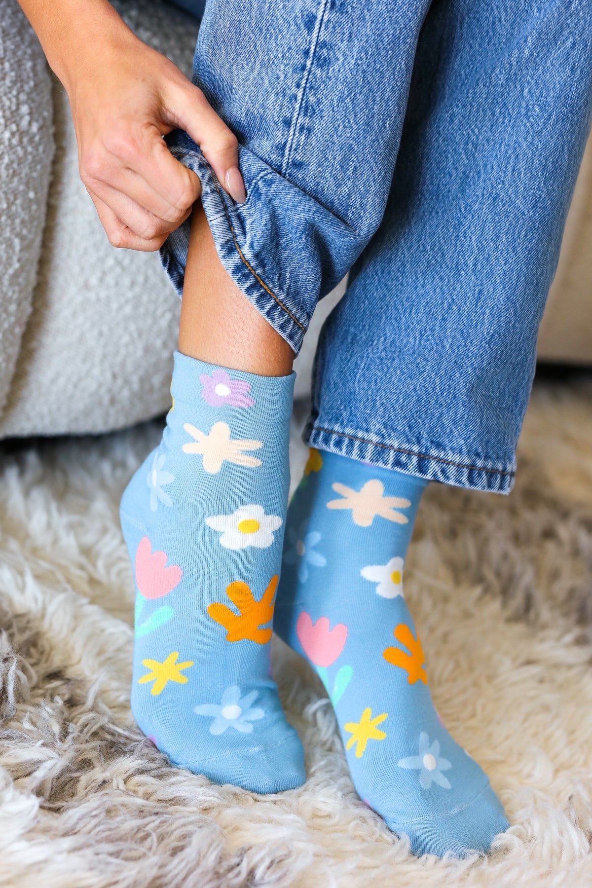 Sky Floral Ankle Socks