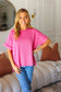 Sunny Days Fuchsia Mineral Wash Rib Cuff Sleeved Top