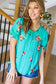 Remember Me Turquoise Floral Embroidery Button Down Top