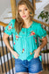 Remember Me Turquoise Floral Embroidery Button Down Top