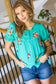 Remember Me Turquoise Floral Embroidery Button Down Top