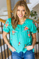 Remember Me Turquoise Floral Embroidery Button Down Top