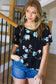 Black Floral Embroidery Flutter Sleeve Top