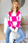 Tried & True Fuchsia Checkered Oversized Knit Sweater