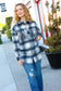 Take The Leap Navy Plaid Fringe Button Down Shacket