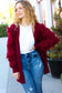 Make Your Day Burgundy Fringe Detail Open Cardigan