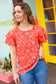 Sunset Orange Floral Flutter Sleeve Woven Top