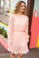 Peach Pleated Lace Bubble Sleeve Lined Dress