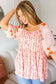 Pink Chiffon Floral Square Neck Babydoll Blouse