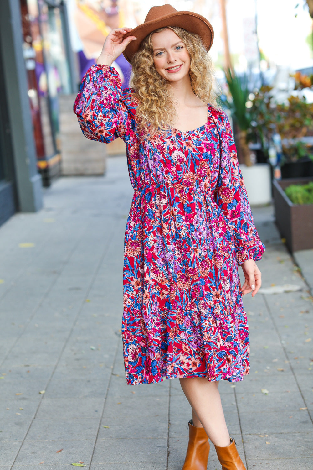 Take The Leap Magenta Floral Print Midi Dress