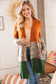 Rust & Green Cashmere Feel Leopard Color Block Cardigan