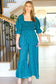 Feeling Femme Teal Floral Smocked Wide Leg Jumpsuit