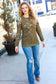 Feeling Fun Olive Pointelle Lace Shoulder Knit Sweater