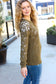 Feeling Fun Olive Pointelle Lace Shoulder Knit Sweater