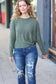 Stay Awhile Olive Ribbed Dolman Cropped Sweater