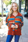 Casual Living Rust & Teal Striped Two Tone Knit Pocketed Top