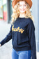 Take Note Black Embroidery "Cheers" Oversized Knit Top