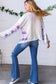 Ivory Slub Rib Thermal Multicolor Stripe Bell Sleeve Top