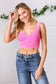 Candy Rose Washed Rib Cropped Notched Tanko