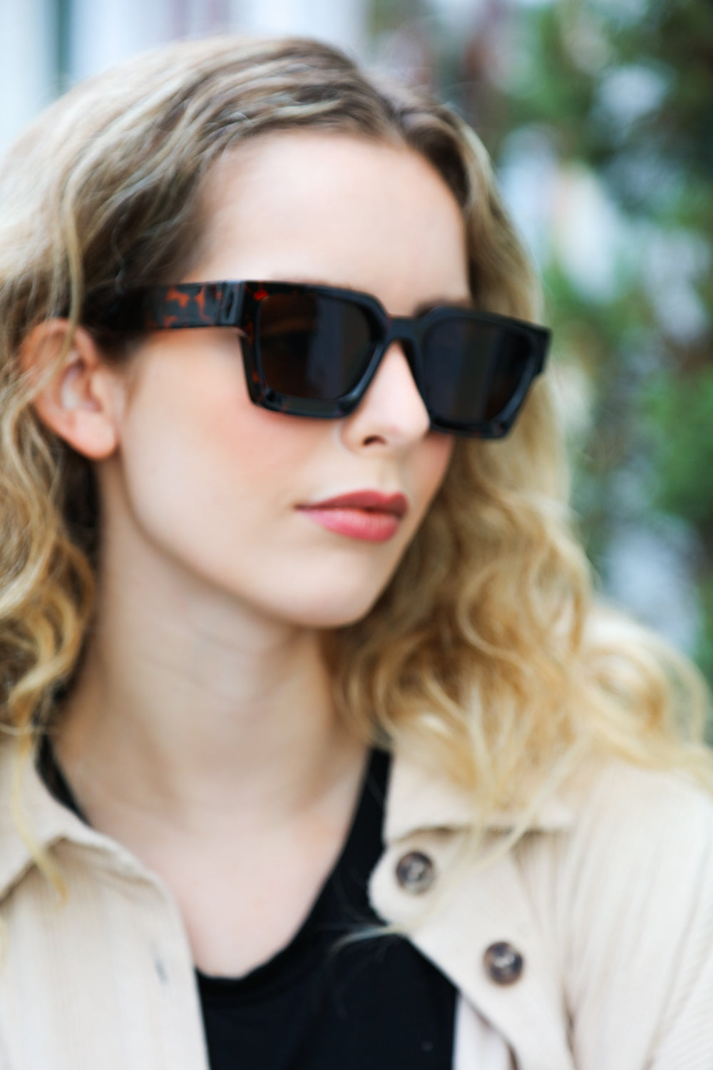 Tortoise Shell Thick Frame Rectangle Sunglasses