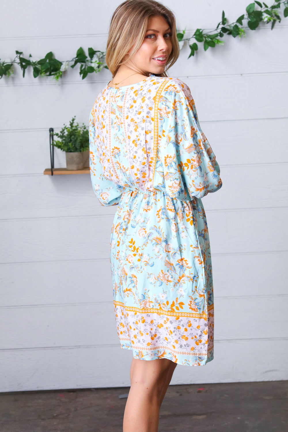 Light Blue Boho Challis Surplice Pocketed Dress