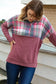 Pomegranate Plaid Print Half Zipper Up Knit Top