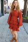 On My Way Rust Smocked Waist Tiered Ruffle Lined Dress