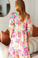 Mint & Fuchsia Floral Notch Neck Woven Dress