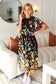 Black Floral Frill Mock Neck Flutter Sleeve Midi Dress