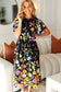 Black Floral Frill Mock Neck Flutter Sleeve Midi Dress