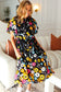 Black Floral Frill Mock Neck Flutter Sleeve Midi Dress