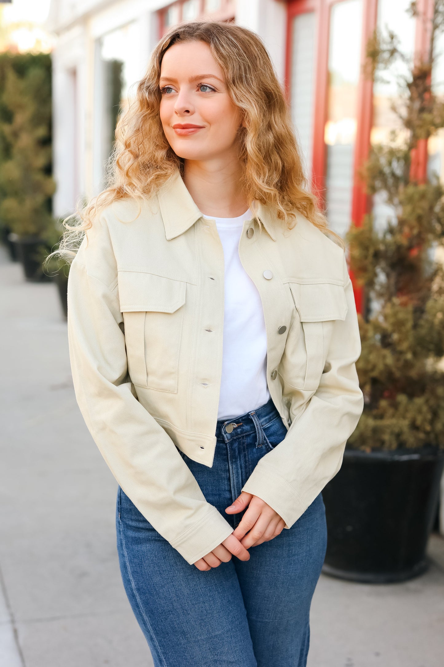 Back In Town Natural Cotton Twill Cropped Jacket