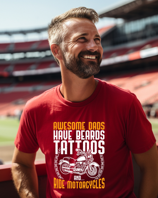 Awesome Dads Garment-Dyed T-Shirt - Beards, Tattoos, Motorcycles - Father's Day Gift