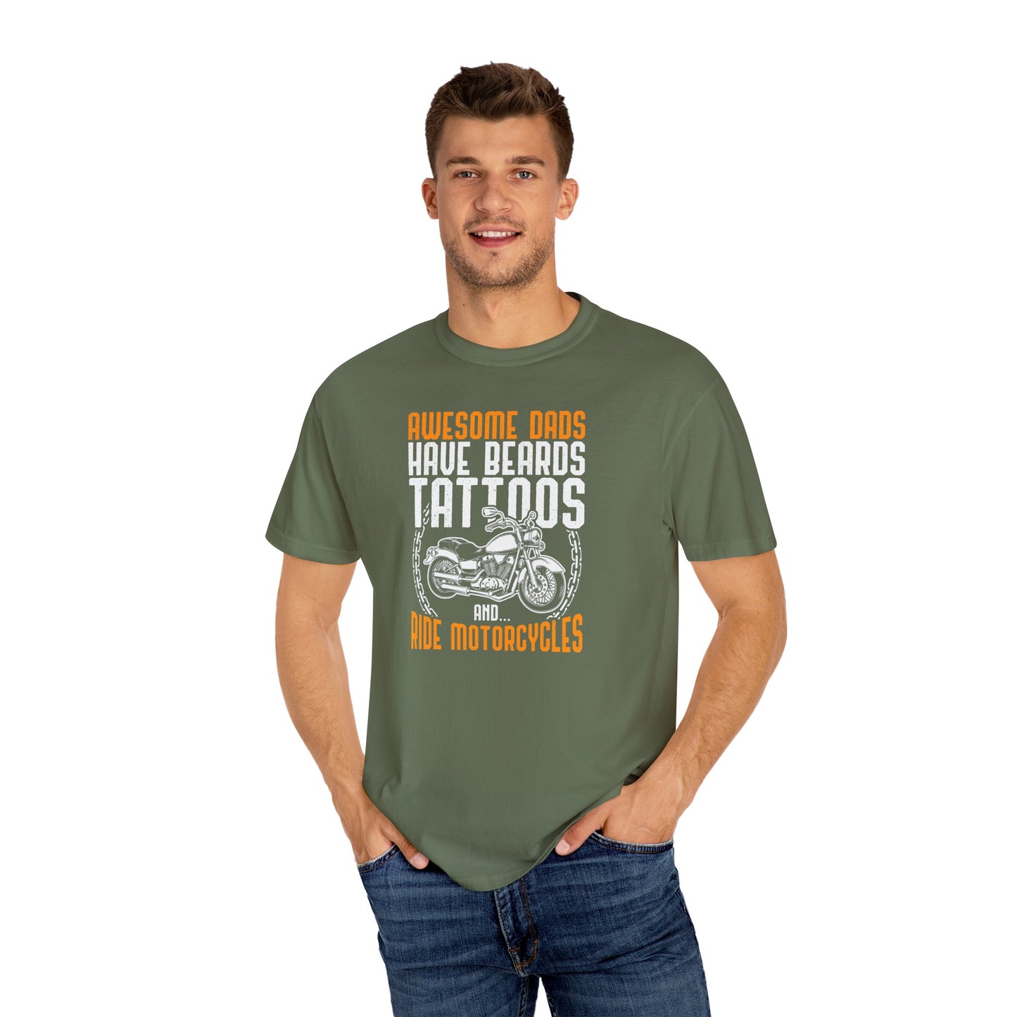 Awesome Dads Garment-Dyed T-Shirt - Beards, Tattoos, Motorcycles - Father's Day Gift