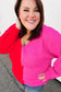 Red Fuchsia Half & Half V Neck Sweater