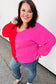 Red Fuchsia Half & Half V Neck Sweater